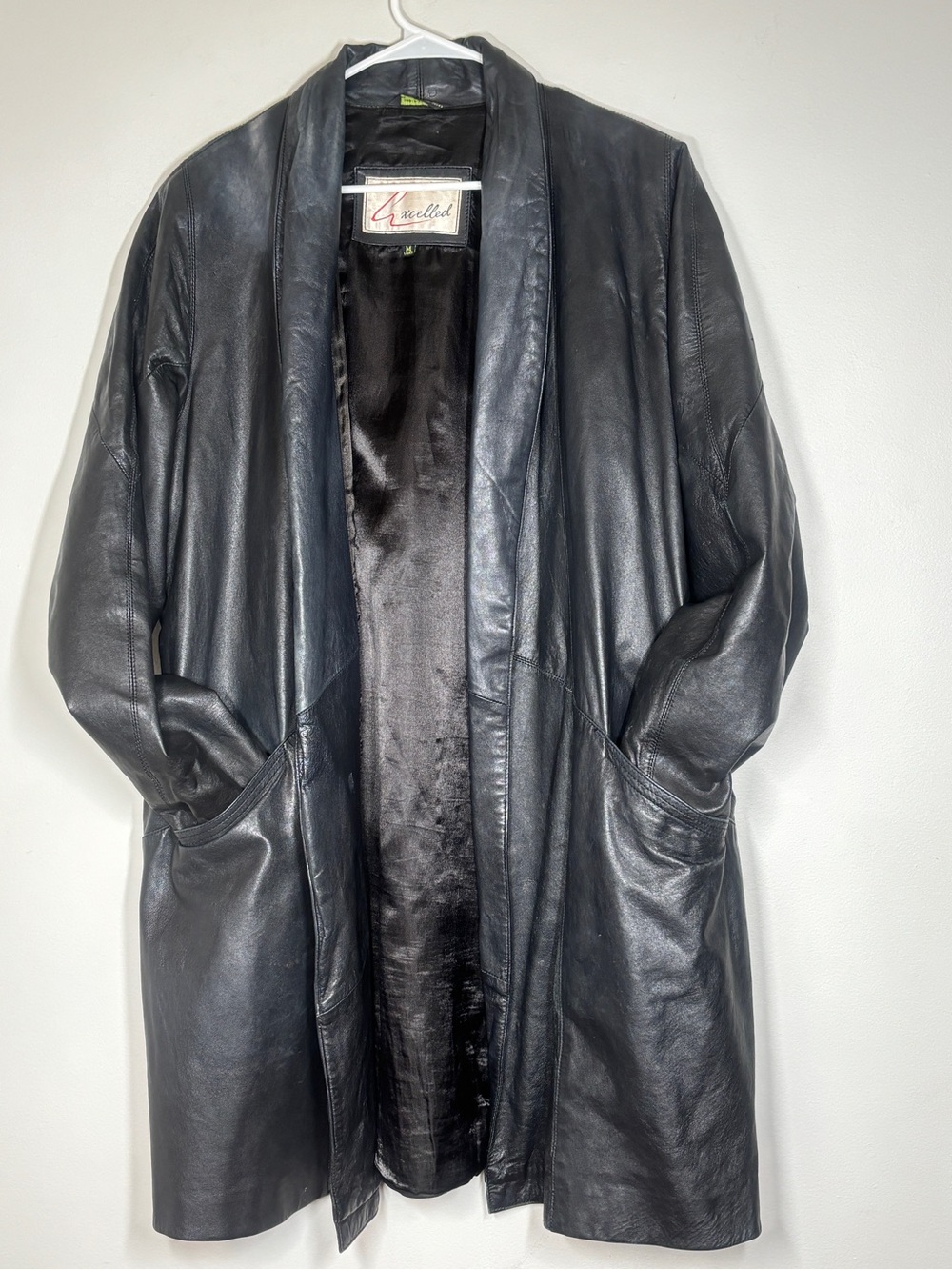 Cello Black Leather Shawl-Collar Coat for Men
